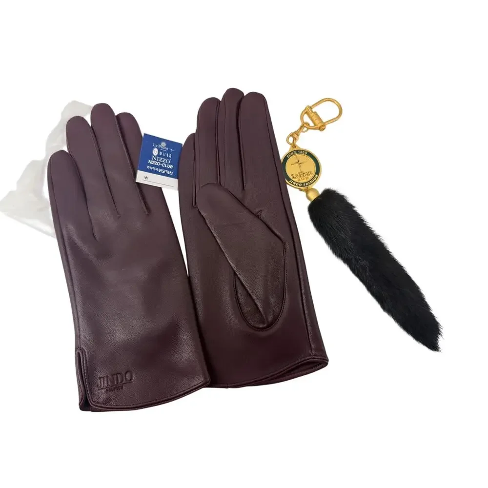 Jindo Fashion Burgundy Leather Gloves Size 44 Made in Korea